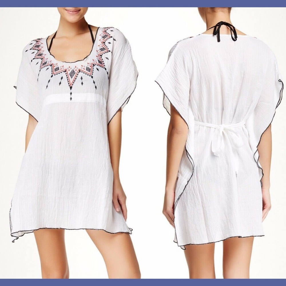 NEW BECCA Heritage Tunic Embroidered‎ Cover-up Dress in White [ SZ M/L ]